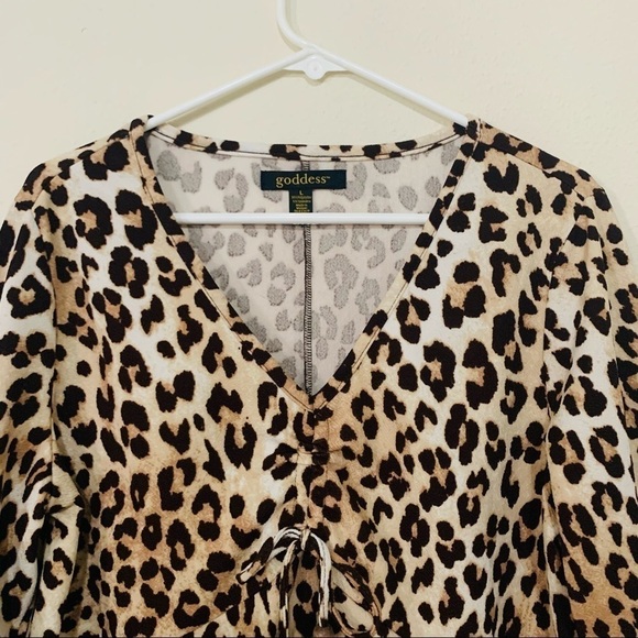 GODDESS leopard prints blouse women Sz L - Picture 5 of 8